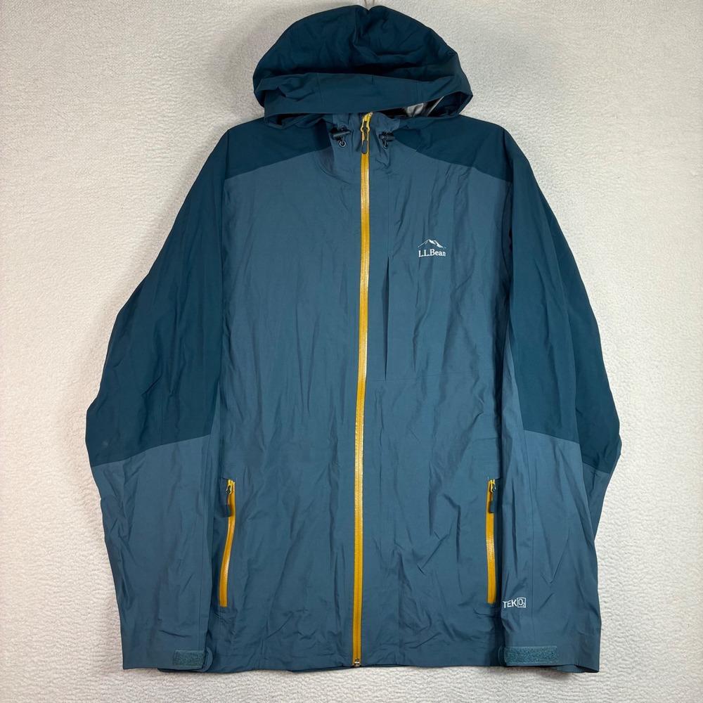 LL Bean TEK O2 Jacket Men M Tall Blue Waterproof Windbreaker Hood Full Zip Rain